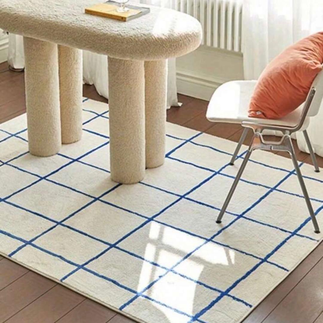 ラグ、カーペット、ホワイトブルーチェック