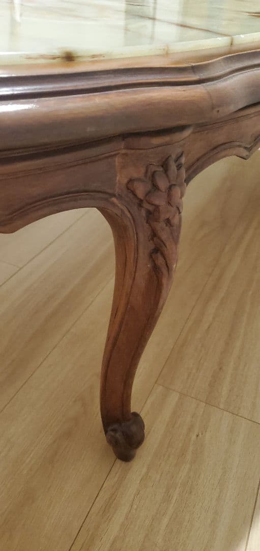 【イタリア製】天然石グリーンオニキス センターテーブル 猫脚 大理石