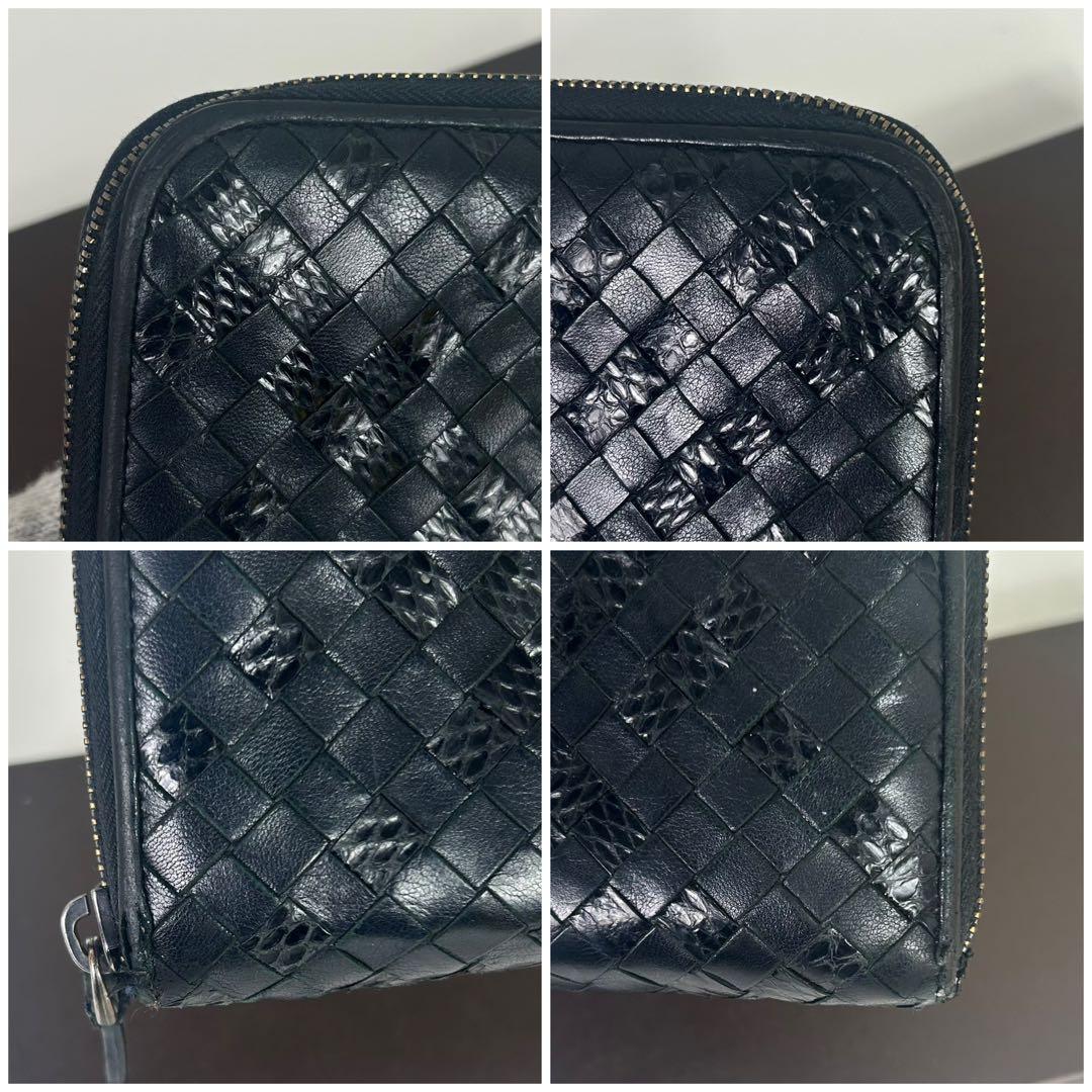 ボッテガ ラウンドファスナー 長財布 イントレチャート スネーク パイソン