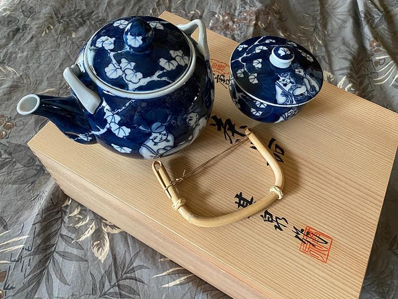 染付唐人文土瓶茶器揃　其泉作