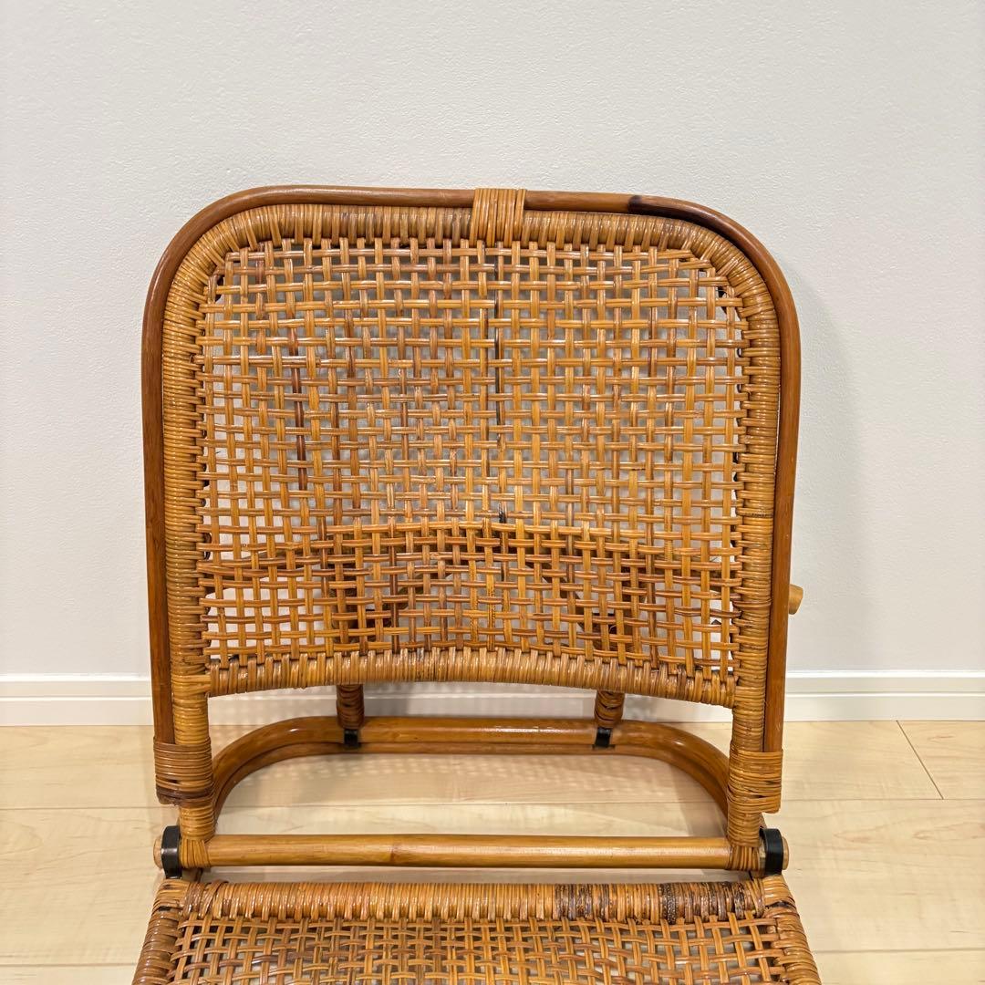 レトロ　ラタン 籐 座椅子 3脚セット 折りたたみ 2段階リクライニング
