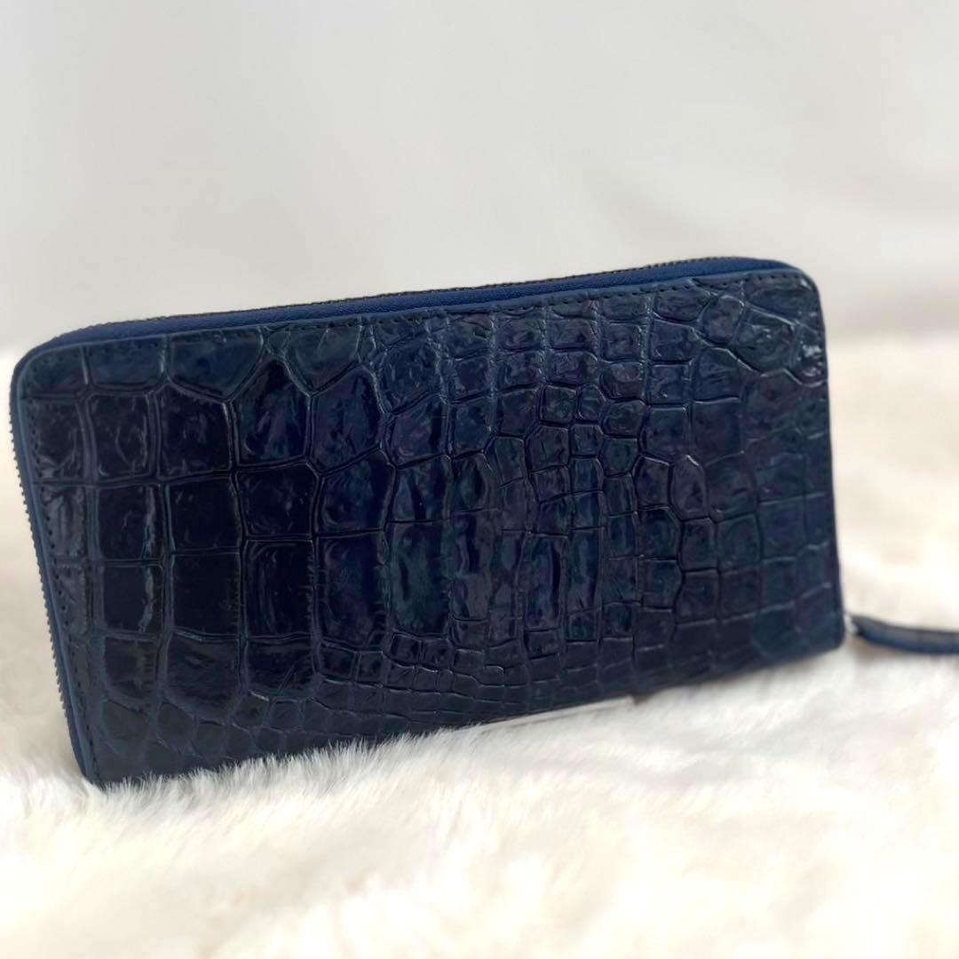 高級 クロコダイル crocodile 長財布 クロコ財布 男女兼用 ネイビー