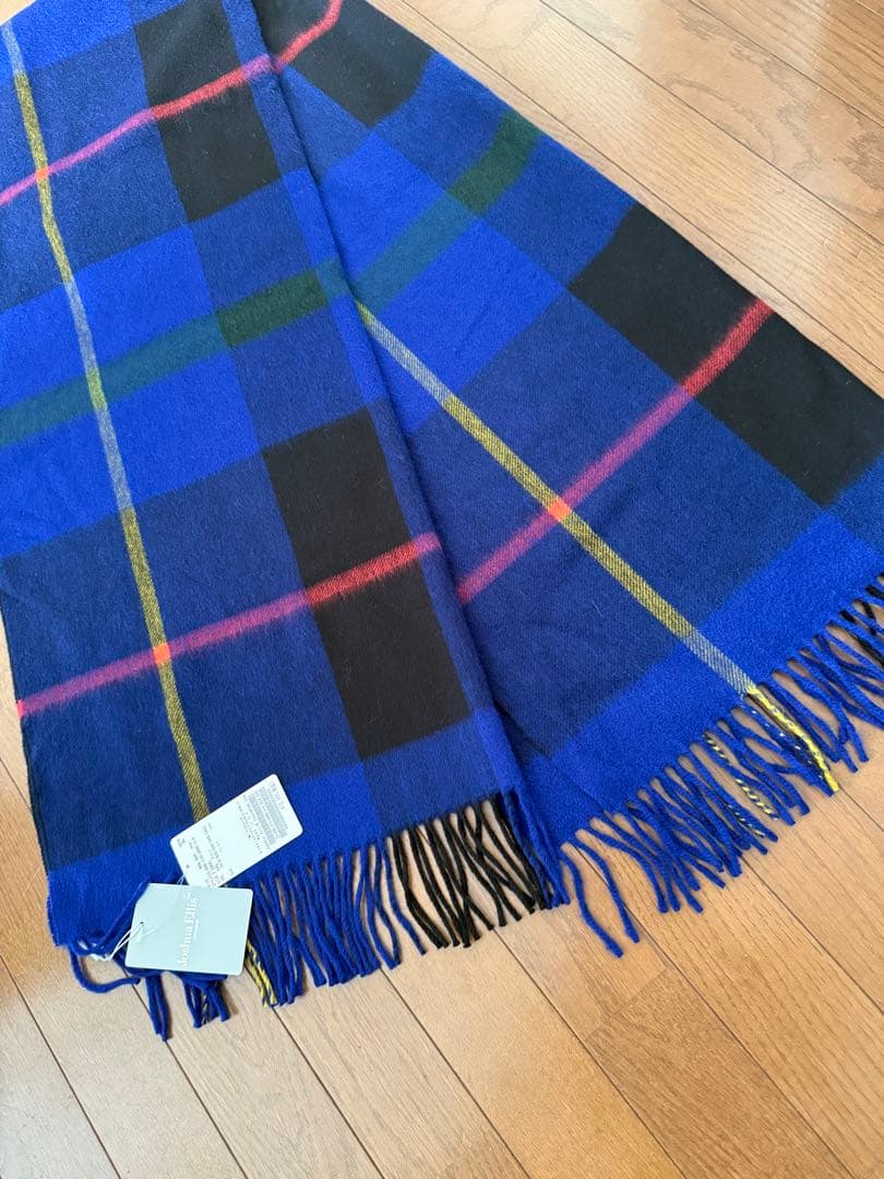 くっこ　ジョシュアエリス　カシミヤ チェック ストール　ブルー