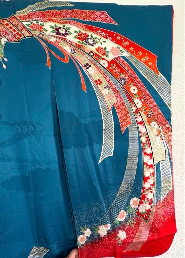 子供 七五三 着物 青 女の子 旭縫製　着物・長襦袢セット