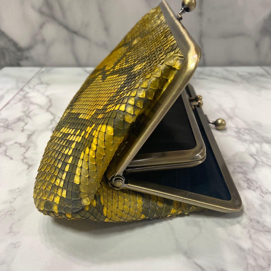 ハンドメイド　ダイヤモンドパイソン本革親子がま口長財布