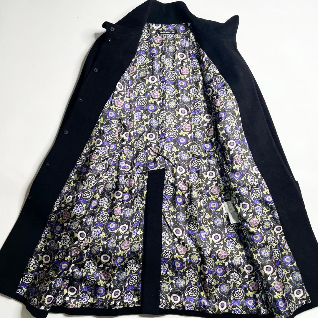 ヴィヴィアンタム 裏地花柄 アンゴラ ブラック チャイナコート