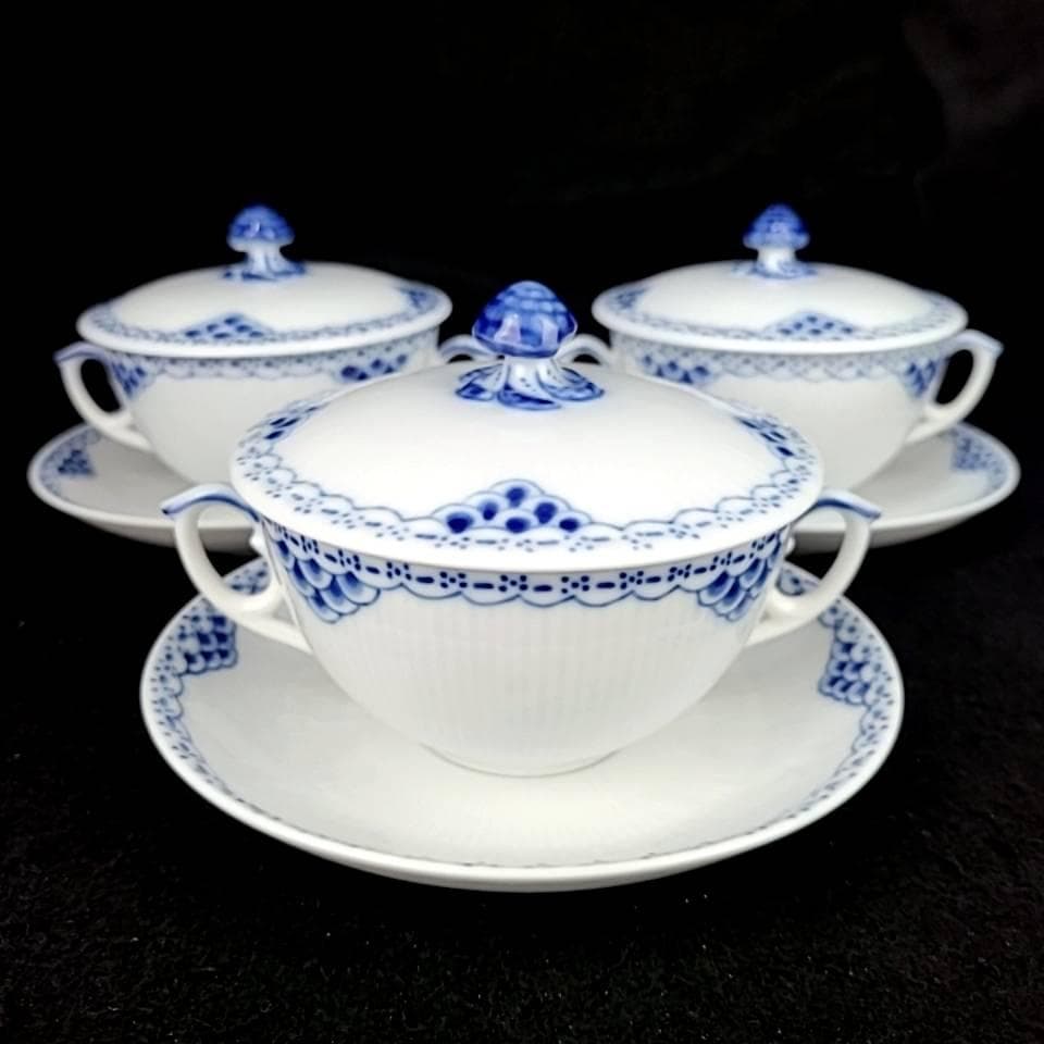 ♪美品♪ロイヤルコペンハーゲン　プリンセス　ブルー　スープカップ　蓋付き　3客