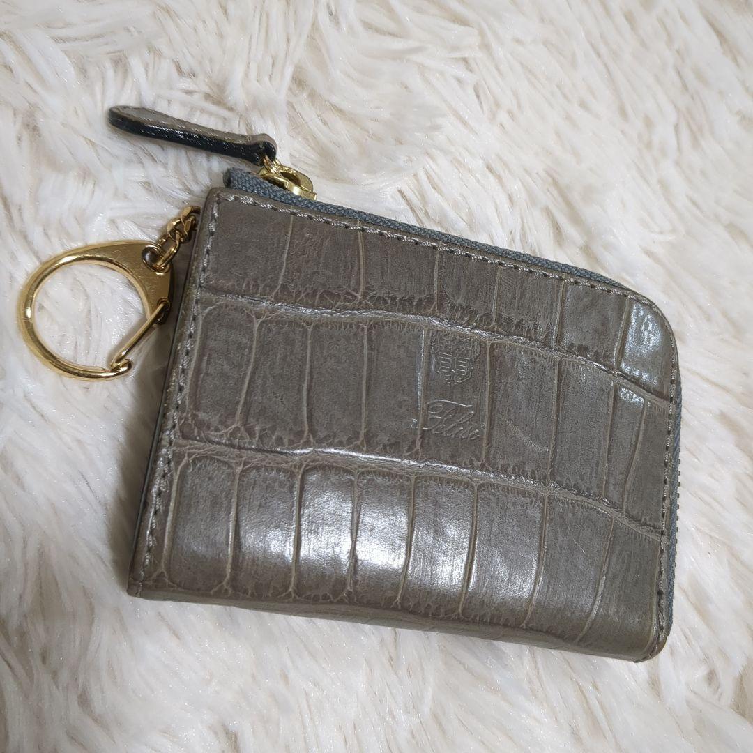 【美品】Felisiケース1074ミニ財布レザークロコダイル型押し小銭入れ