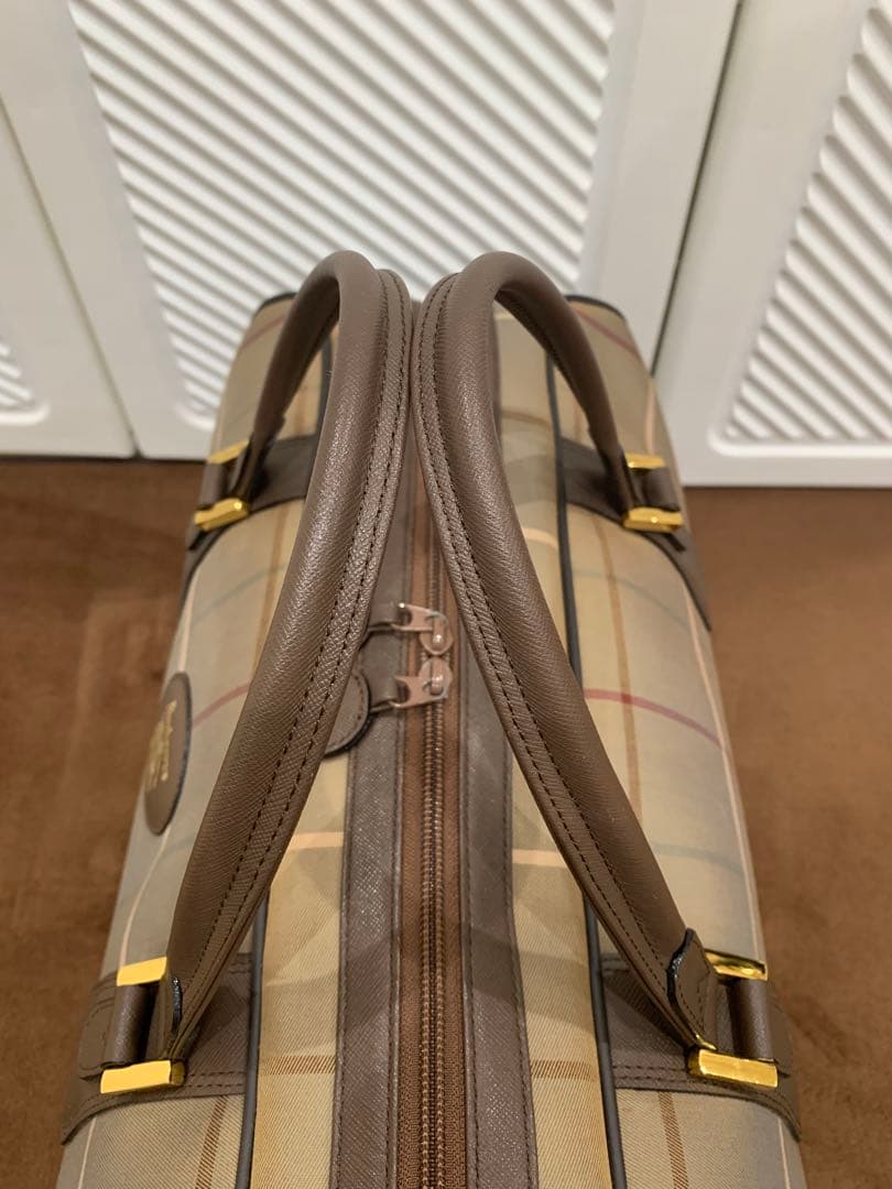 美品 バーバリー ボストンバッグ タマムシ チェック レザー 旅行かばん 大容量