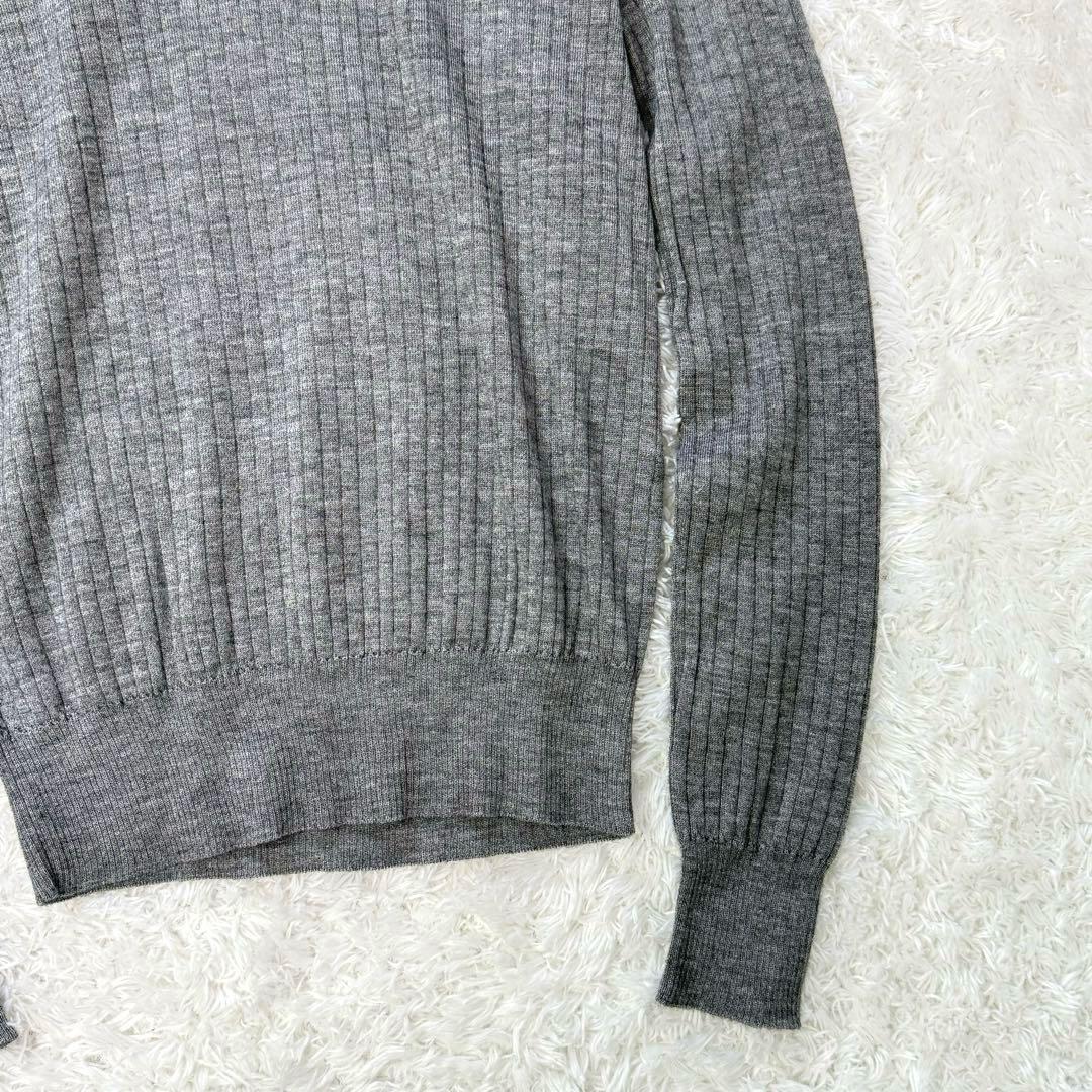 と*め様 ドゥロワー　18G カシミヤシルク リブクルーネックニット 薄手　グレ