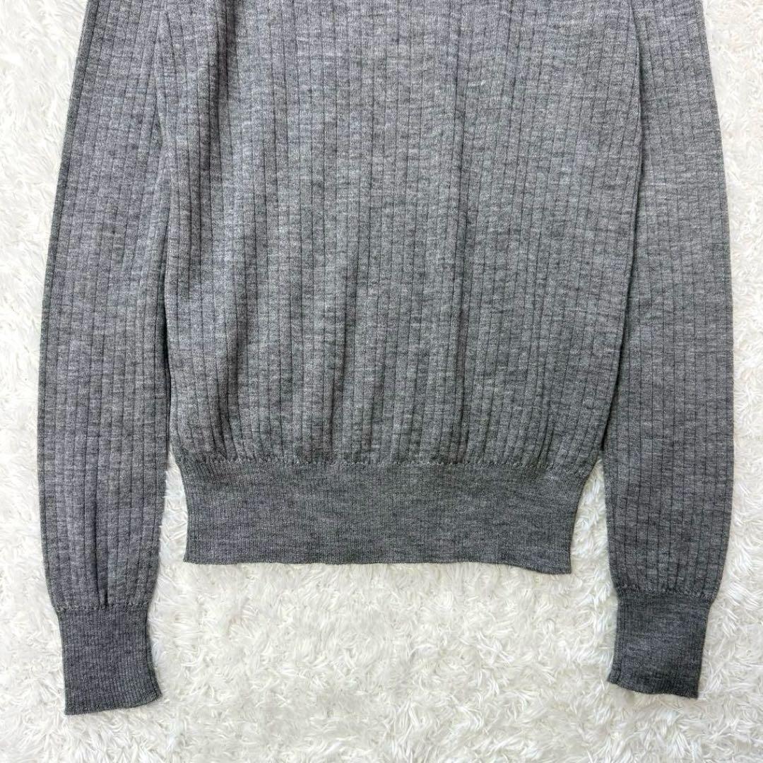 と*め様 ドゥロワー　18G カシミヤシルク リブクルーネックニット 薄手　グレ