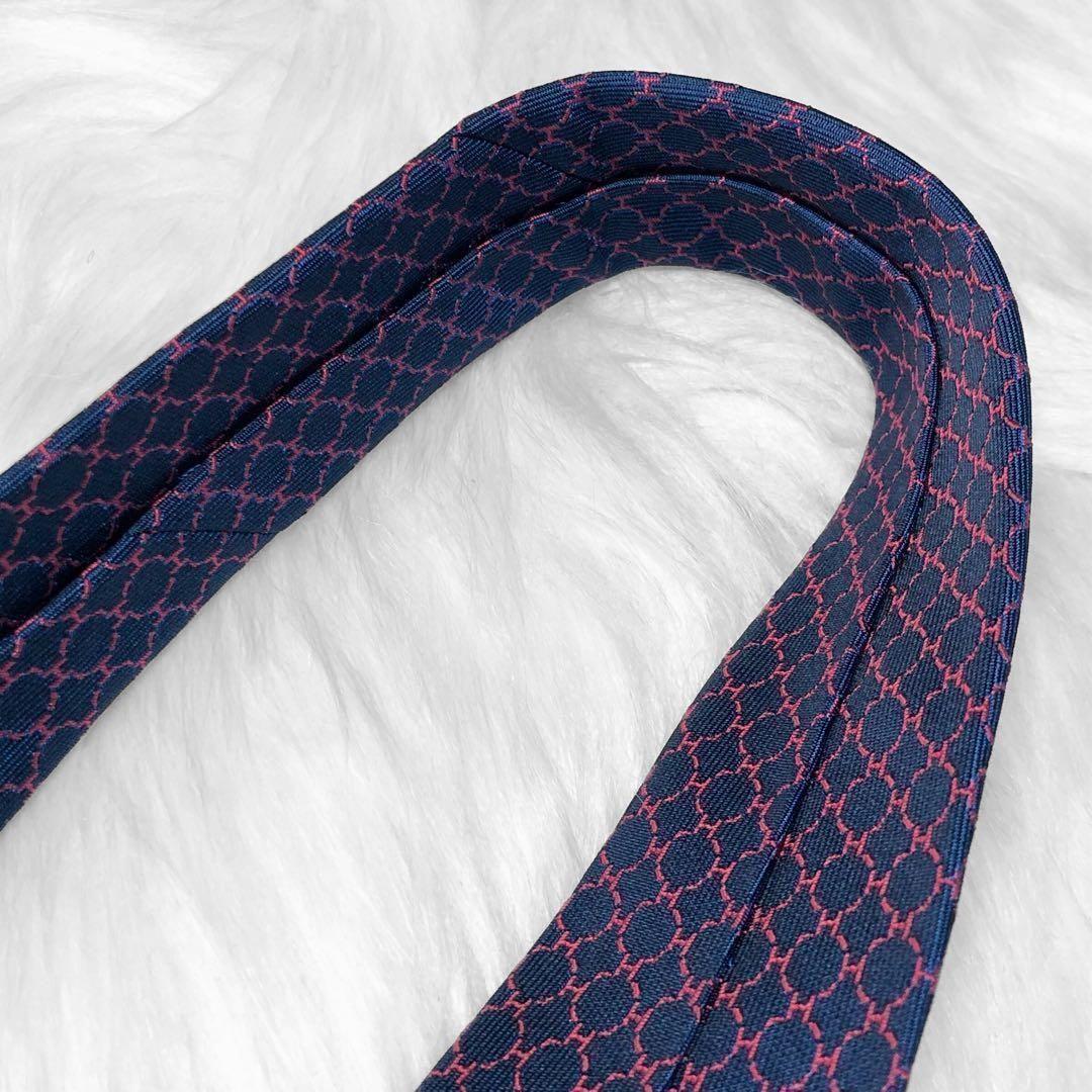 【美品】エルメス ネクタイ H柄 サークル ネイビー ビジネス 成人式 イベント