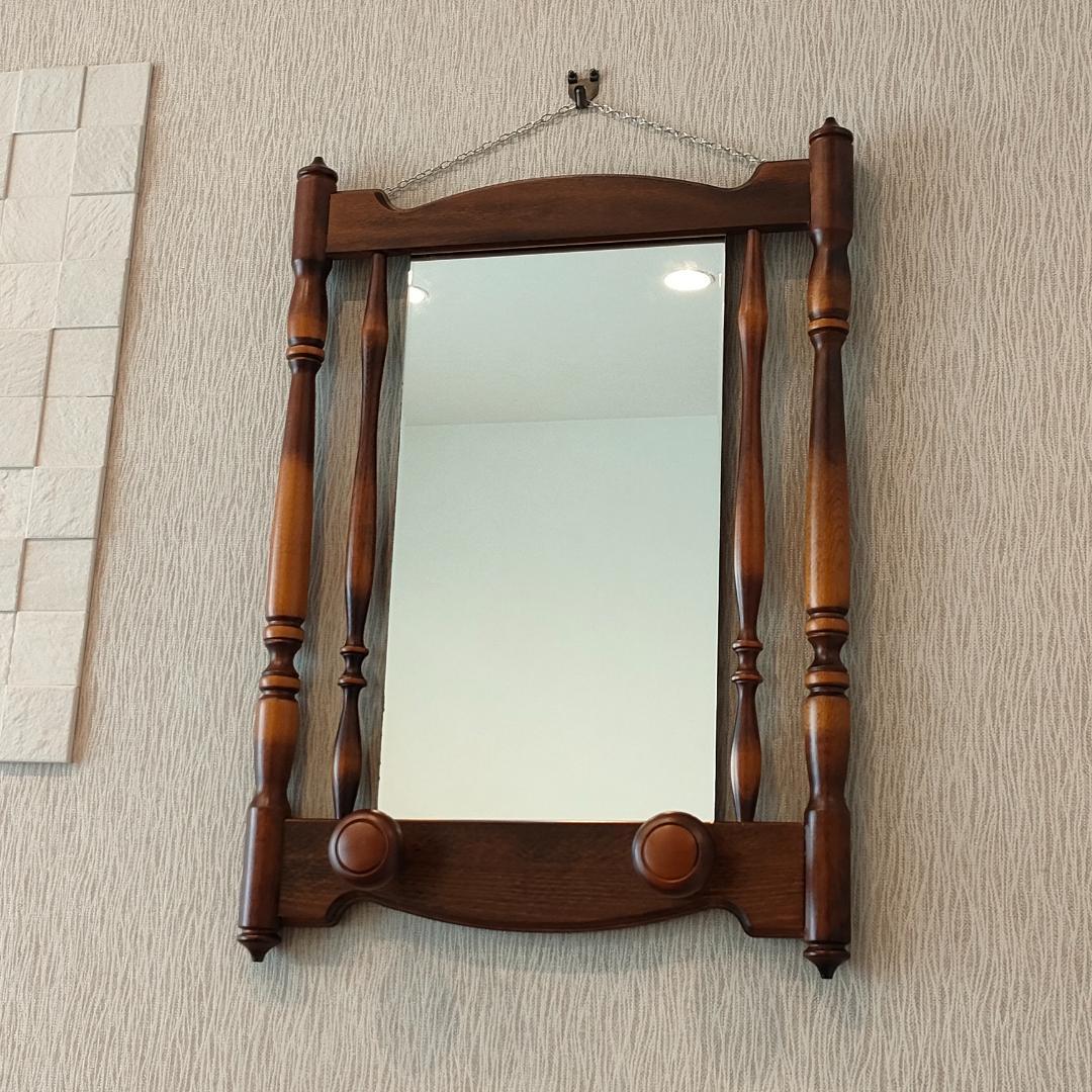 〈美品〉アンティーク　ウォールミラー　フック付き　鏡付きハンガーラック