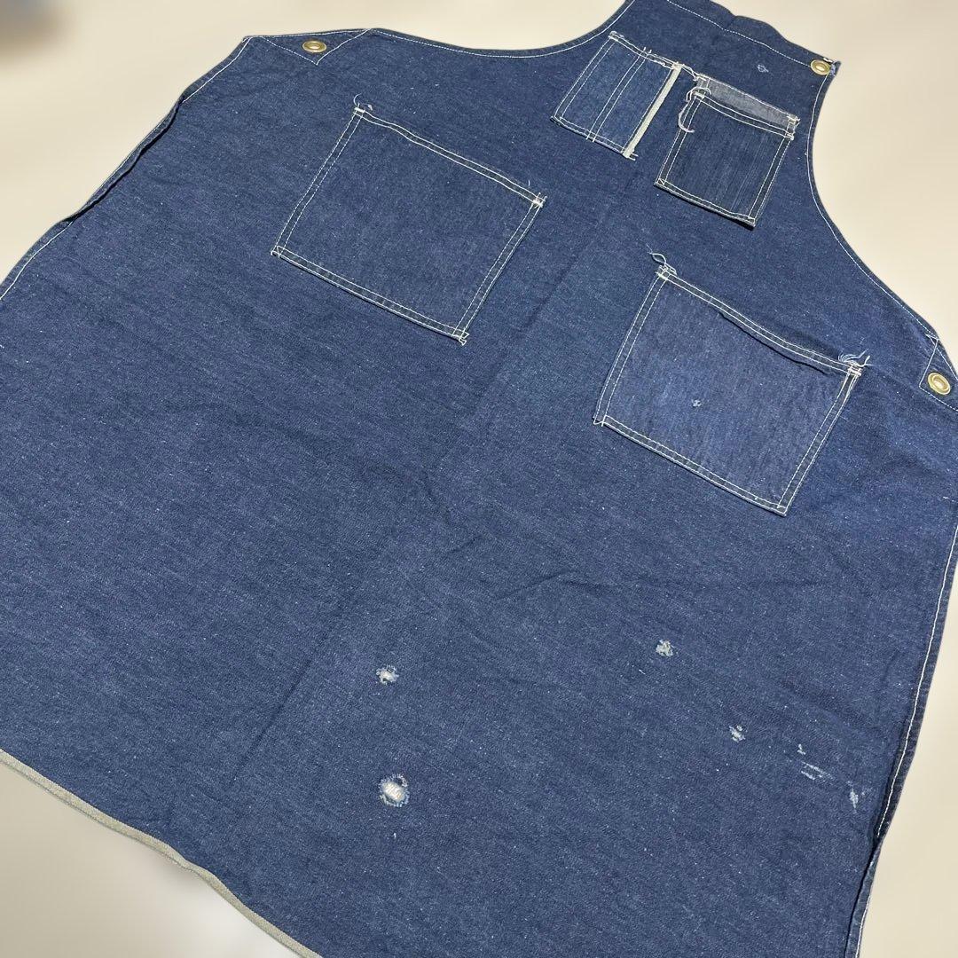Used 60-70’sデニムエプロン/ワーク/古着 ダークブルー 4ポケット
