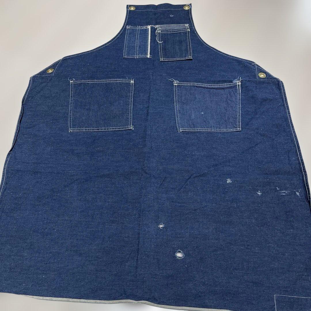 Used 60-70’sデニムエプロン/ワーク/古着 ダークブルー 4ポケット