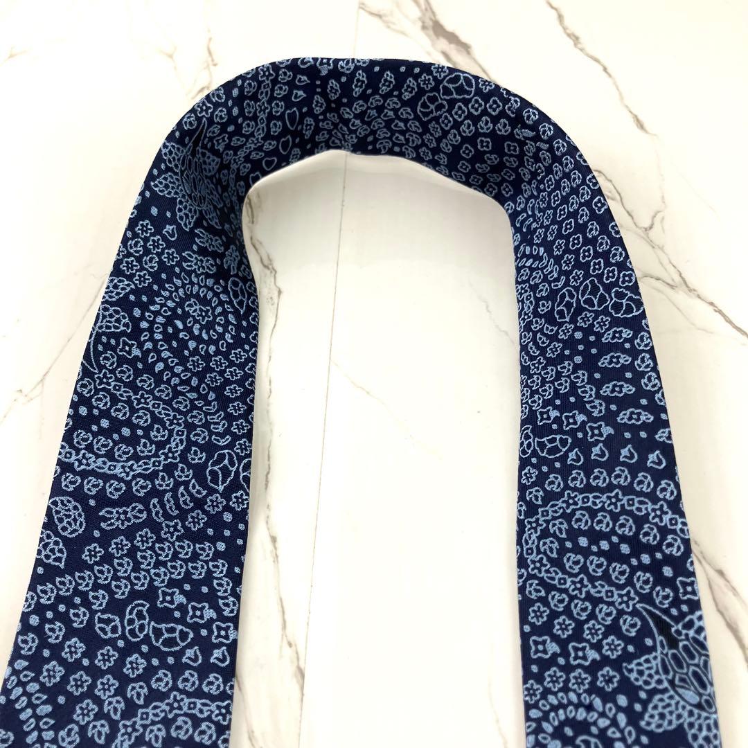 未使用級　ブルガリ　ネクタイ　ペイズリー柄　セッテピエゲ　ジャガード　ネイビー