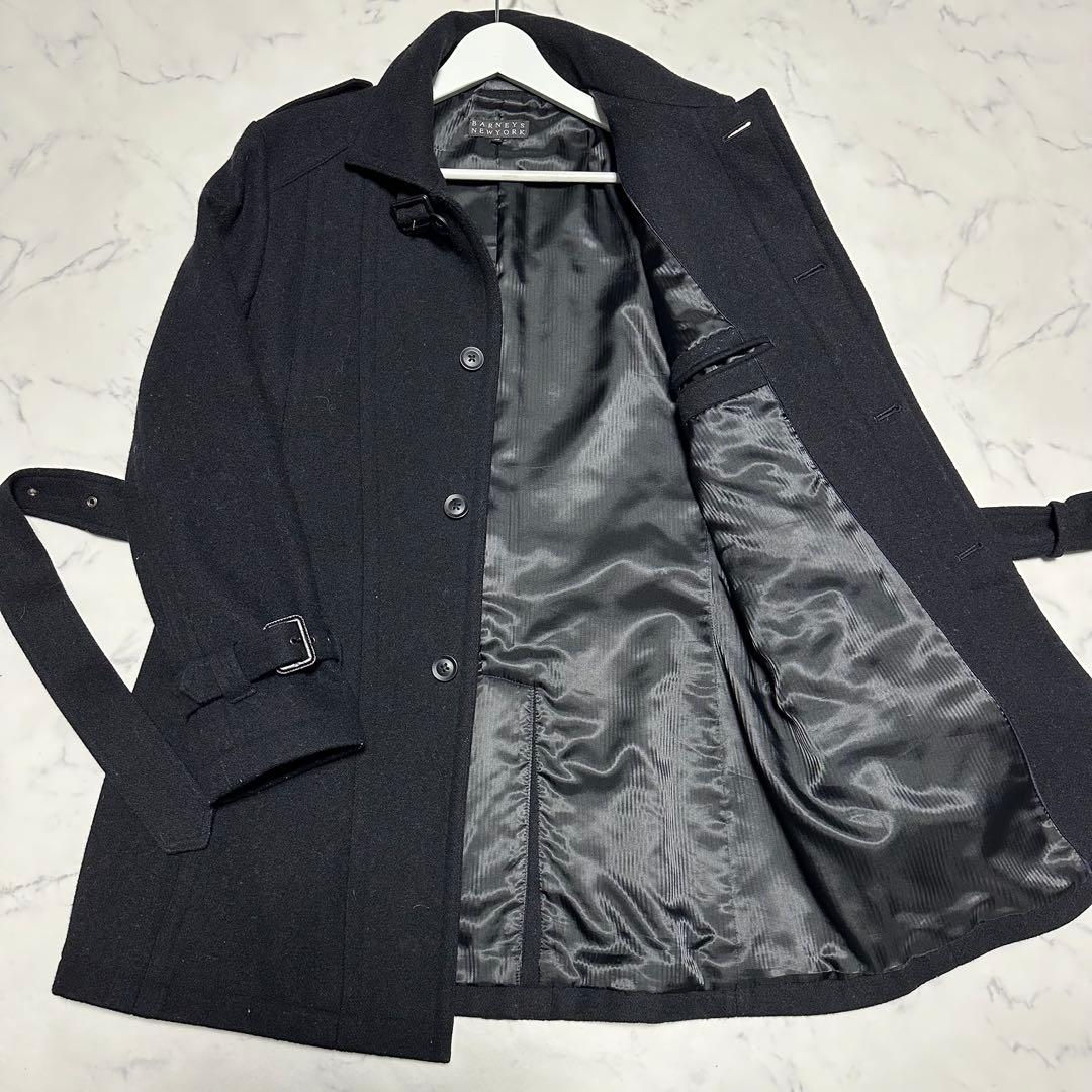 未使用級美品　バーニーズニューヨーク　ウールトレンチコート　ブラック　ベルト　M