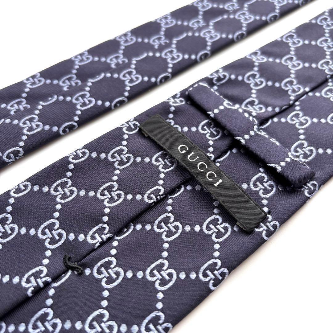 ꧁極美品꧂ グッチ ネクタイ GG柄 インターロッキング ネイビー ブルー 定番