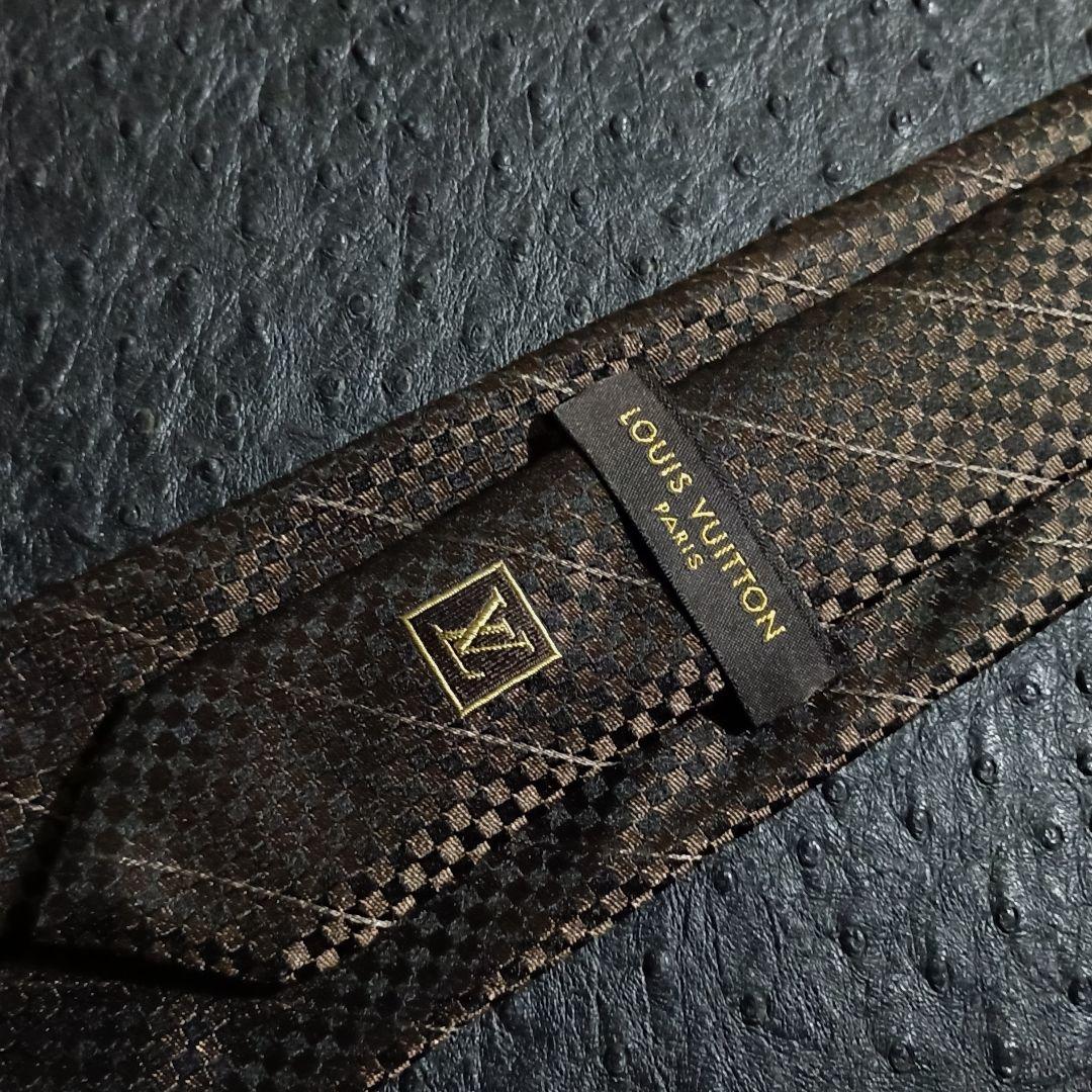 K881LV ◆ ルイヴィトン イタリア製 ダミエ総柄 ダークブラウン系ネクタイ