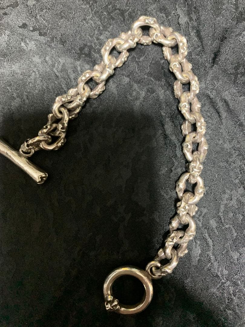レア！サーティーンデザインズシルバー チェーンブレスレット トグル式スカル&ユリ