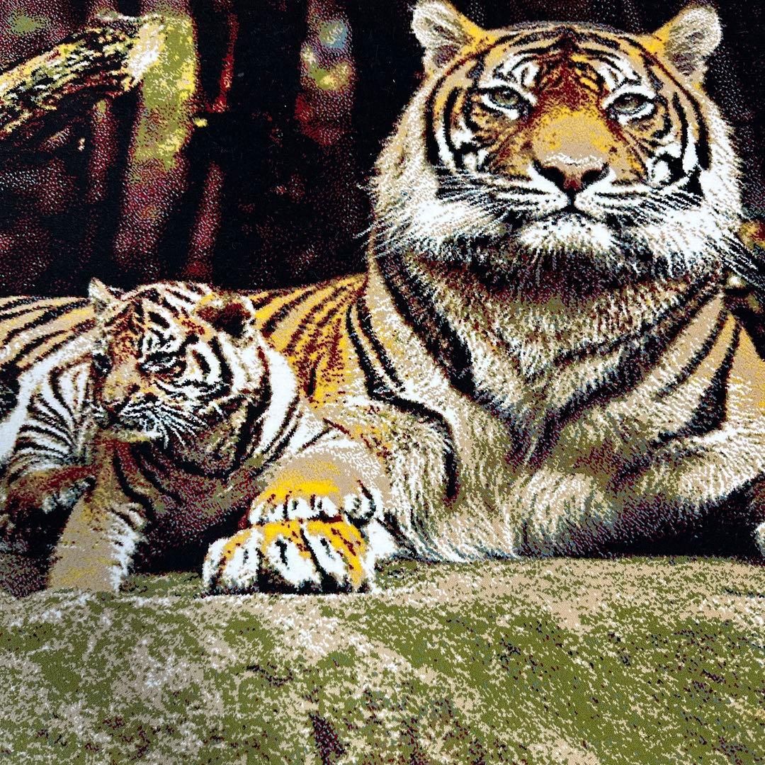 【新品未使用】絵画風絨毯　ペルシャ産　機械織　虎　親子　カーペット　ラグ