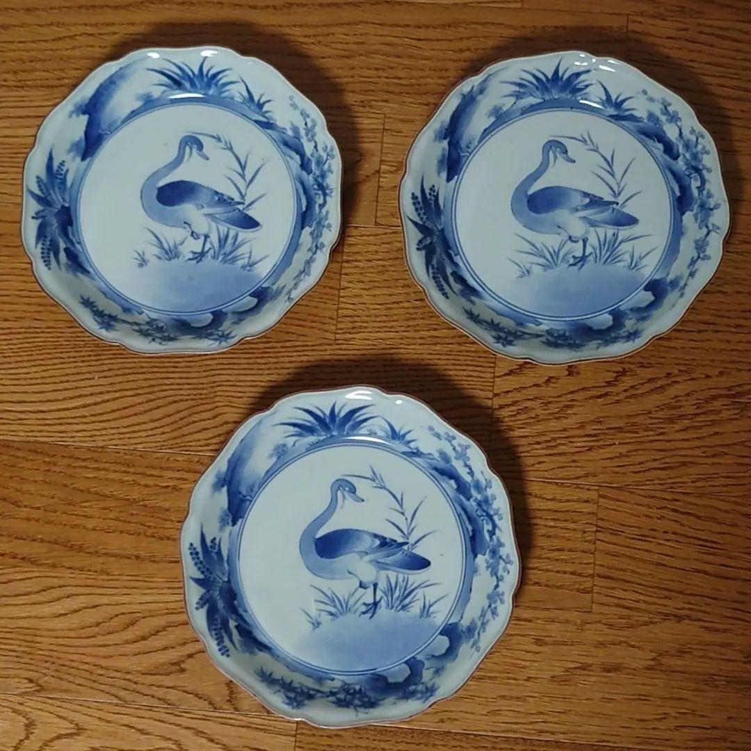 古伊万里染付アヒル水草文中皿