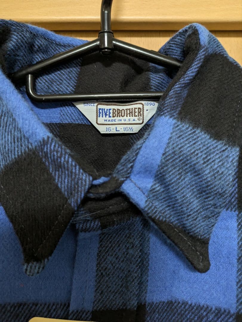 デッドストック　FIVE BROTHERネルシャツ青×黒（USA製・L）