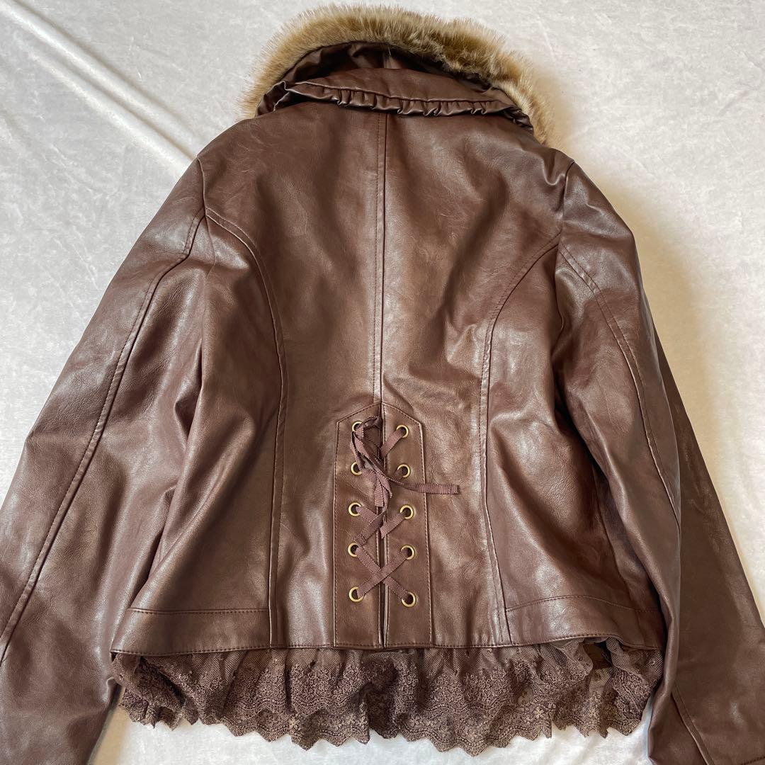 アクシーズファム　y2k ギャル　フリル　ブラウン　レザー　ショートジャケット