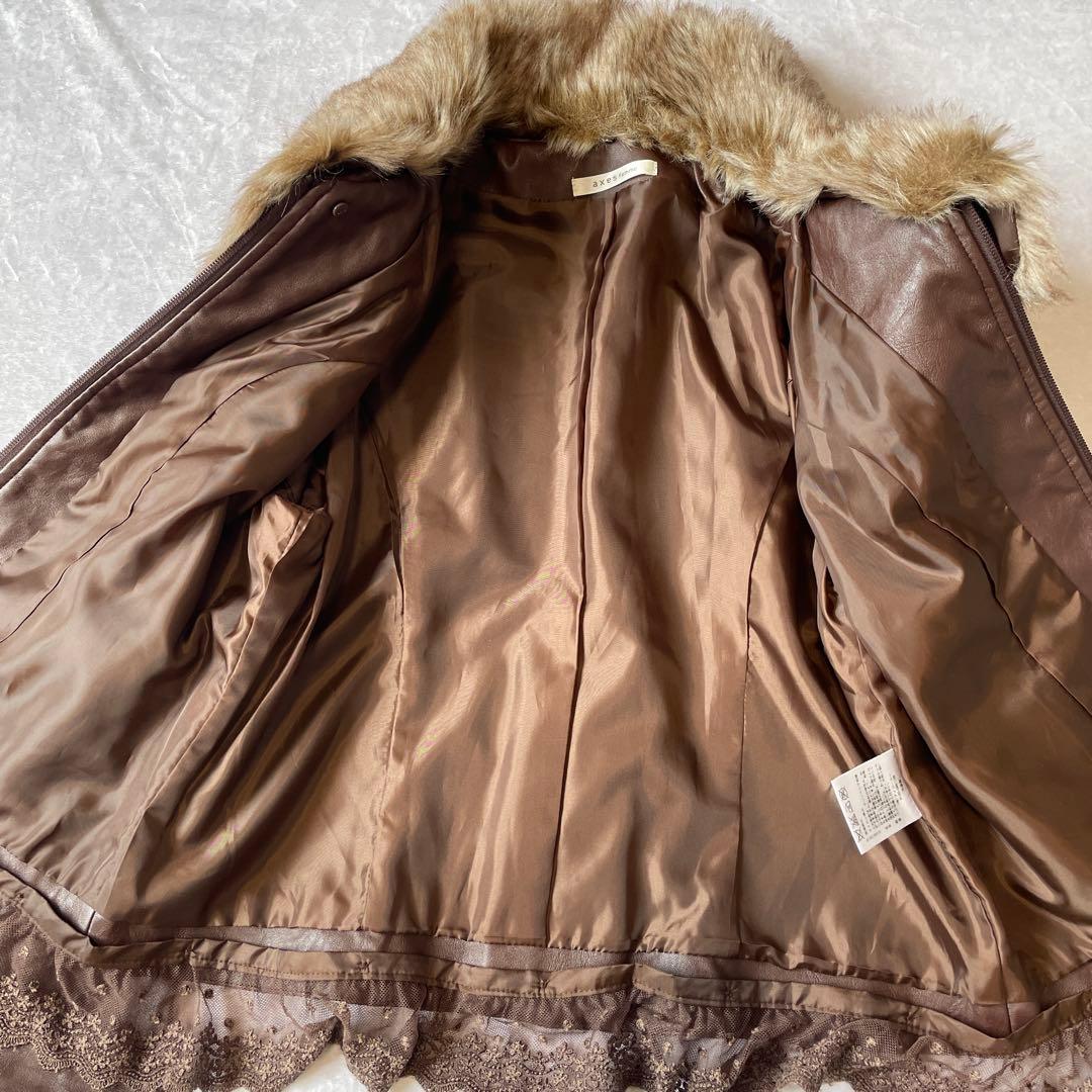 アクシーズファム　y2k ギャル　フリル　ブラウン　レザー　ショートジャケット