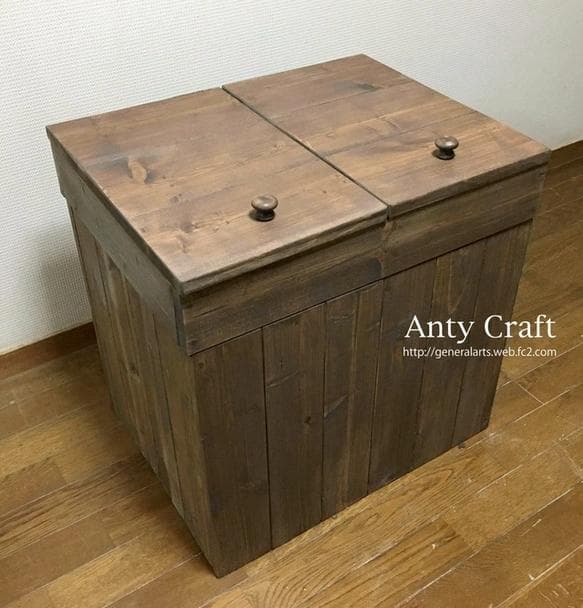 【引取可能】分別ゴミ箱45L×2袋対応 ハンドメイドアンティーク風ダストボックス