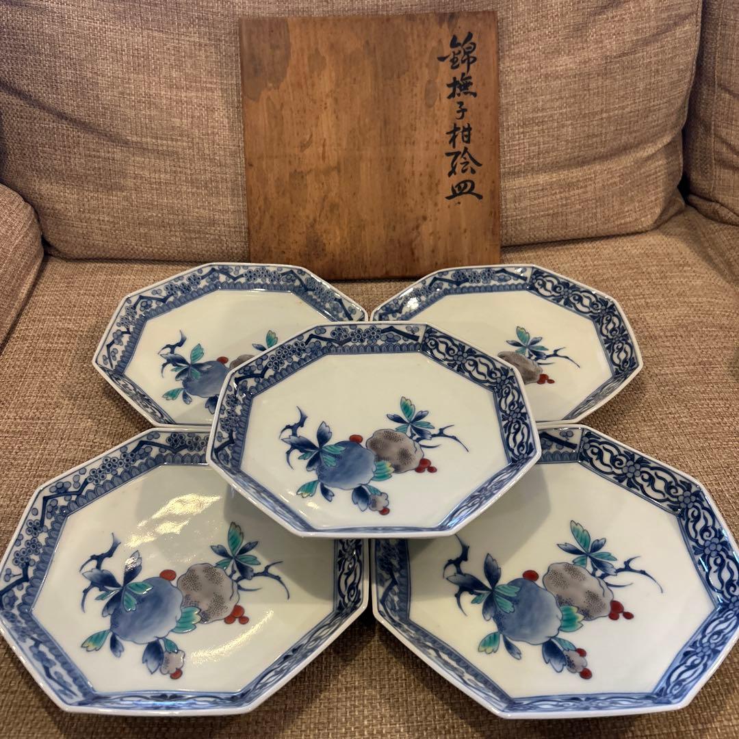 【DORA様】有田焼　今右衛門　錦撫子柑絵皿　5枚