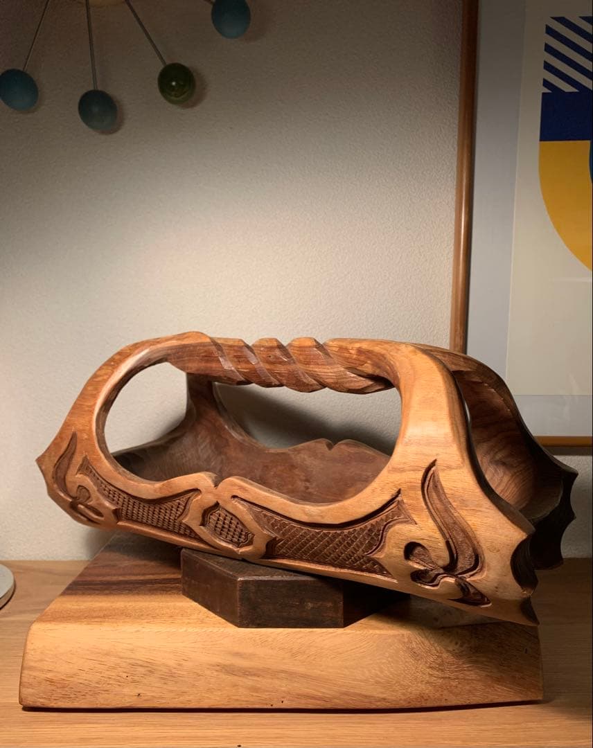 レア 二風谷 アイヌ木彫 カワナノ作 作家もの 祭具 籠 民藝 川奈野