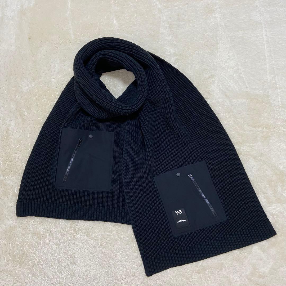 ✨Y-3 adidas ジッパーポケット付き コットン マフラー 黒