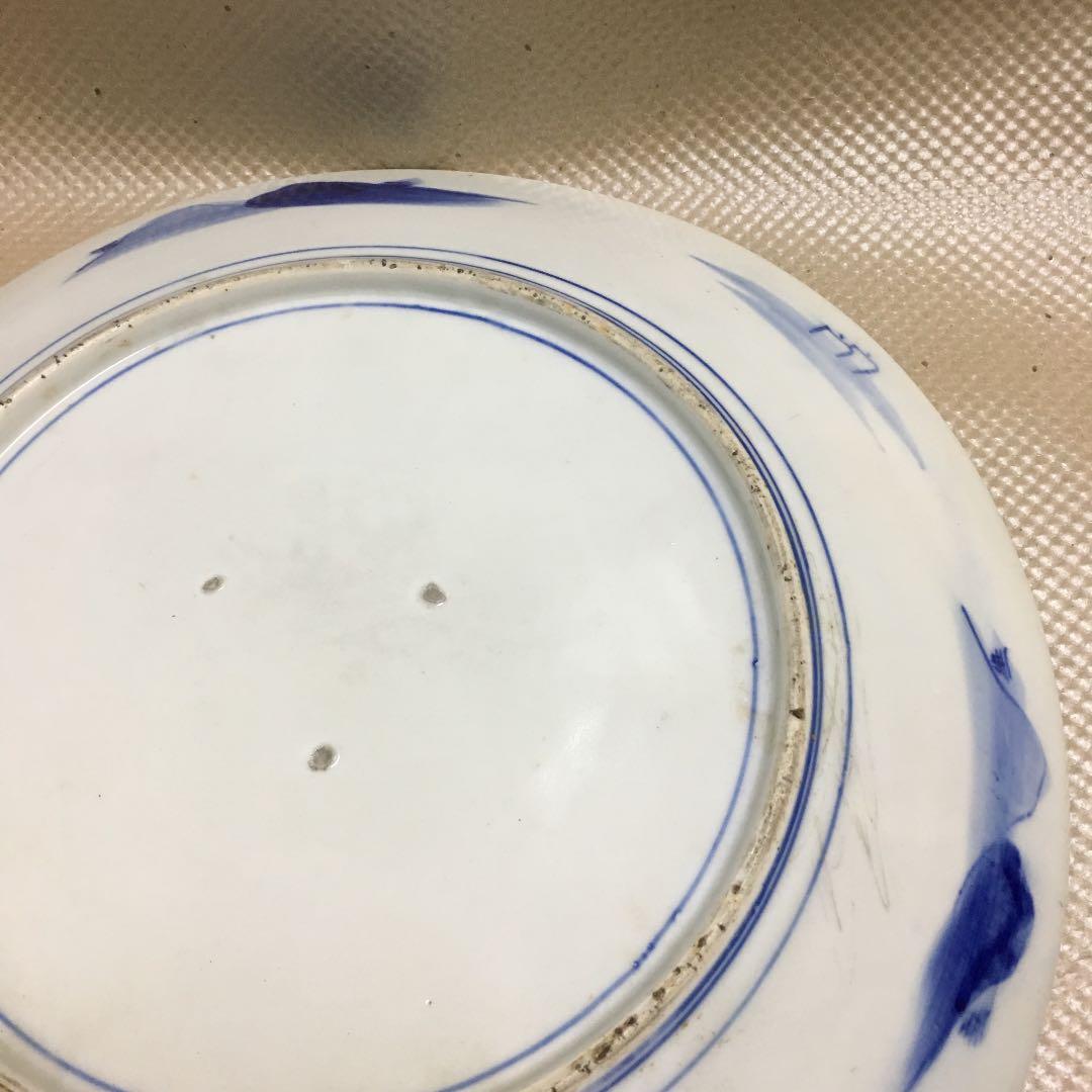 0721 大皿 染付 絵皿 飾皿 山水 在銘