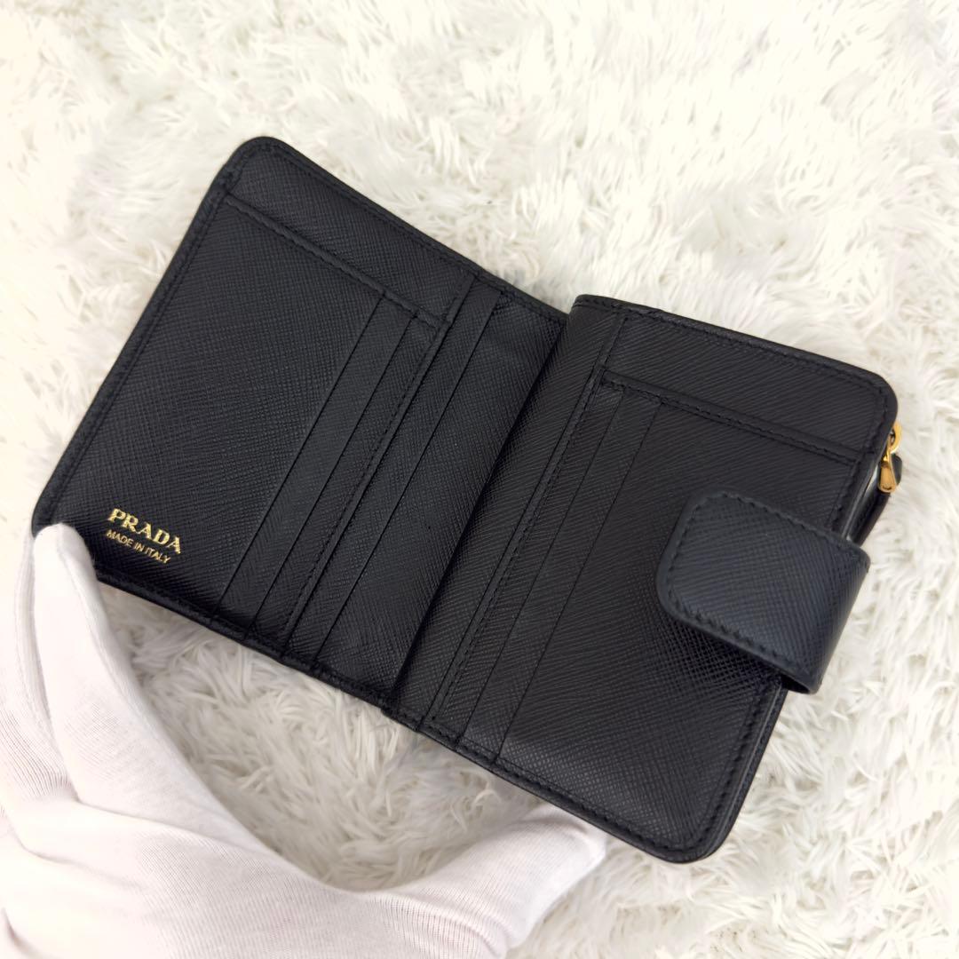 美品✨PRADA プラダ サフィアーノ 財布 ブラック 二つ折り レザー