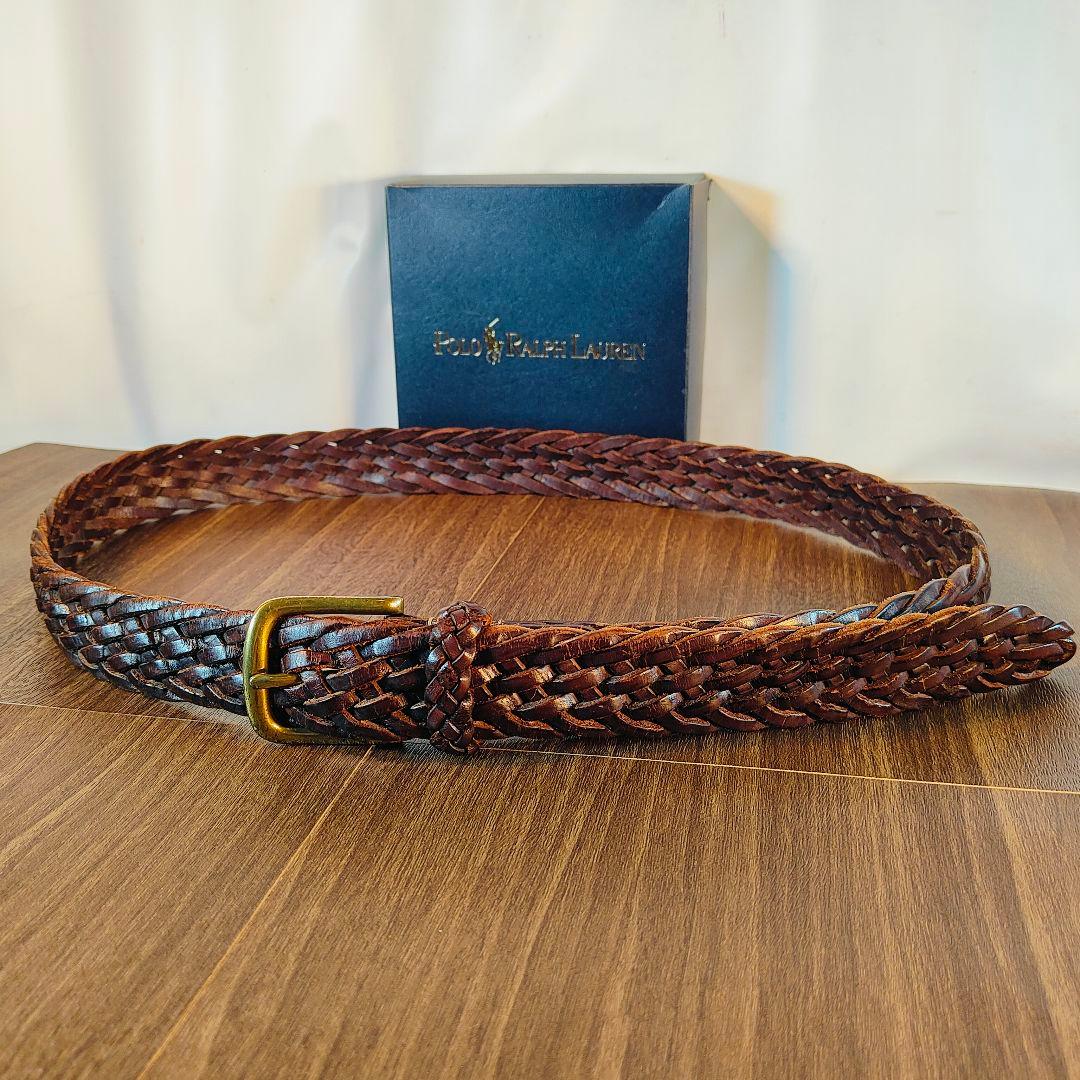 【極厚編込み】ポロラルフローレン　高級イントレチャートドレスベルト　本革　正規品