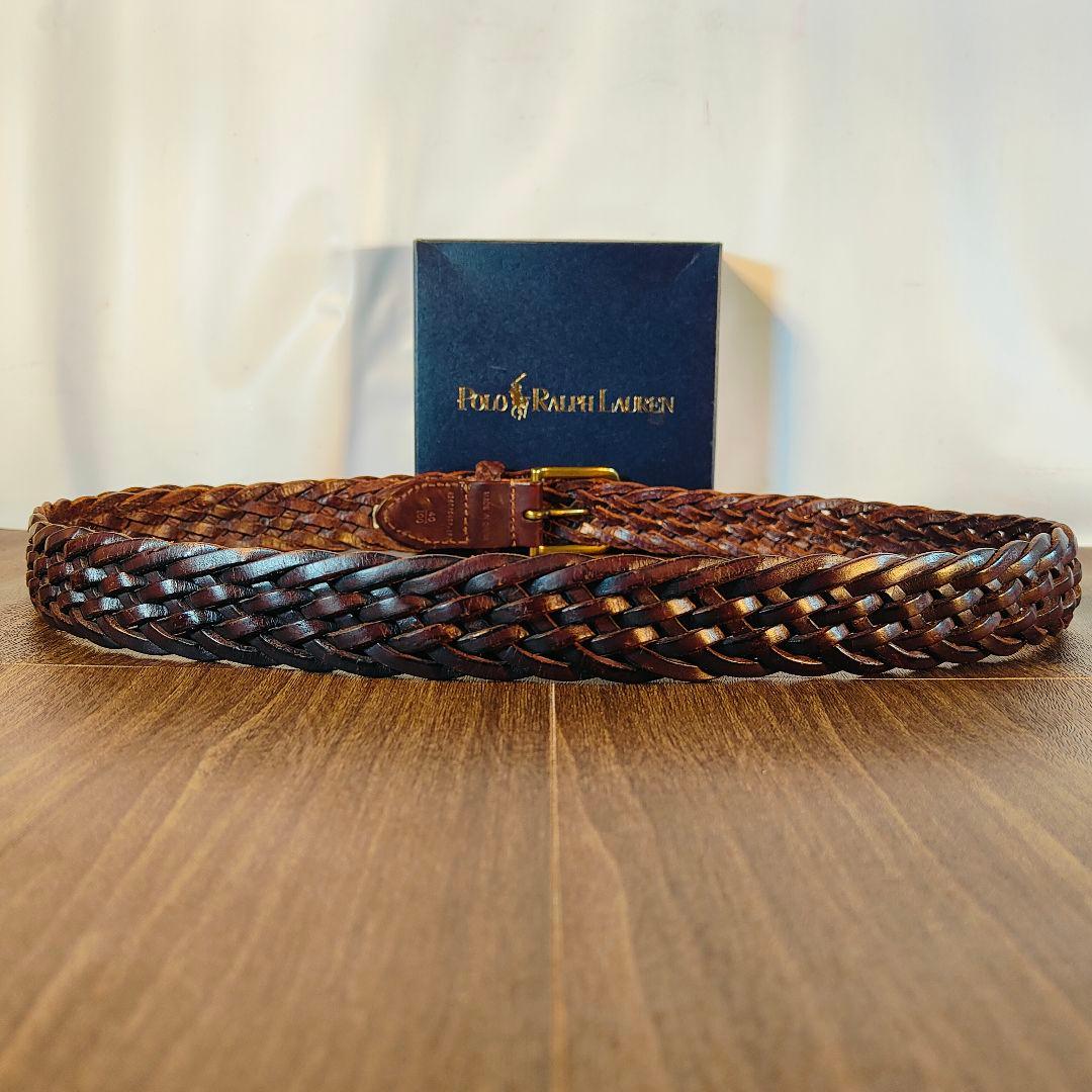 【極厚編込み】ポロラルフローレン　高級イントレチャートドレスベルト　本革　正規品