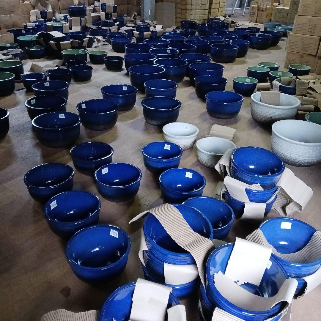 新品　特大　∅50　陶器　睡蓮鉢　メダカ鉢　ヒスイグリーン　手造　青＆緑　LLB