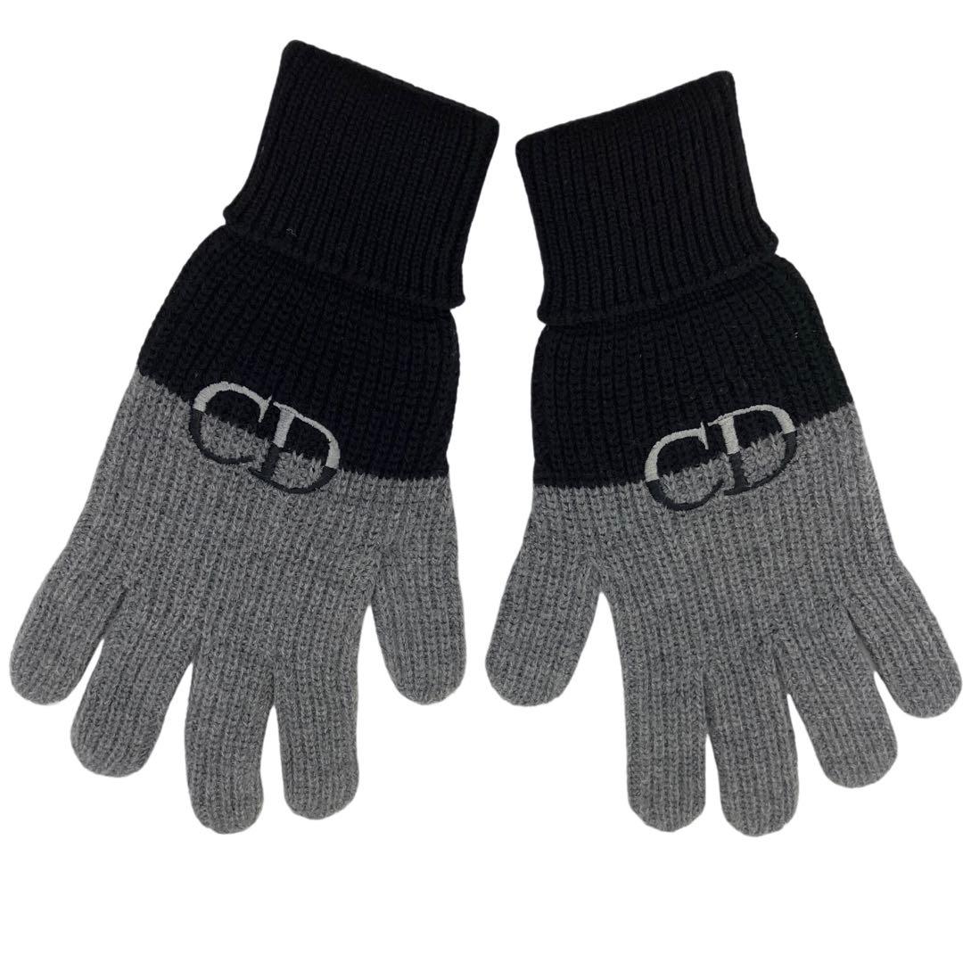 Dior Homme CDロゴ 刺繍 バイカラー ニット グローブ 手袋 ウール