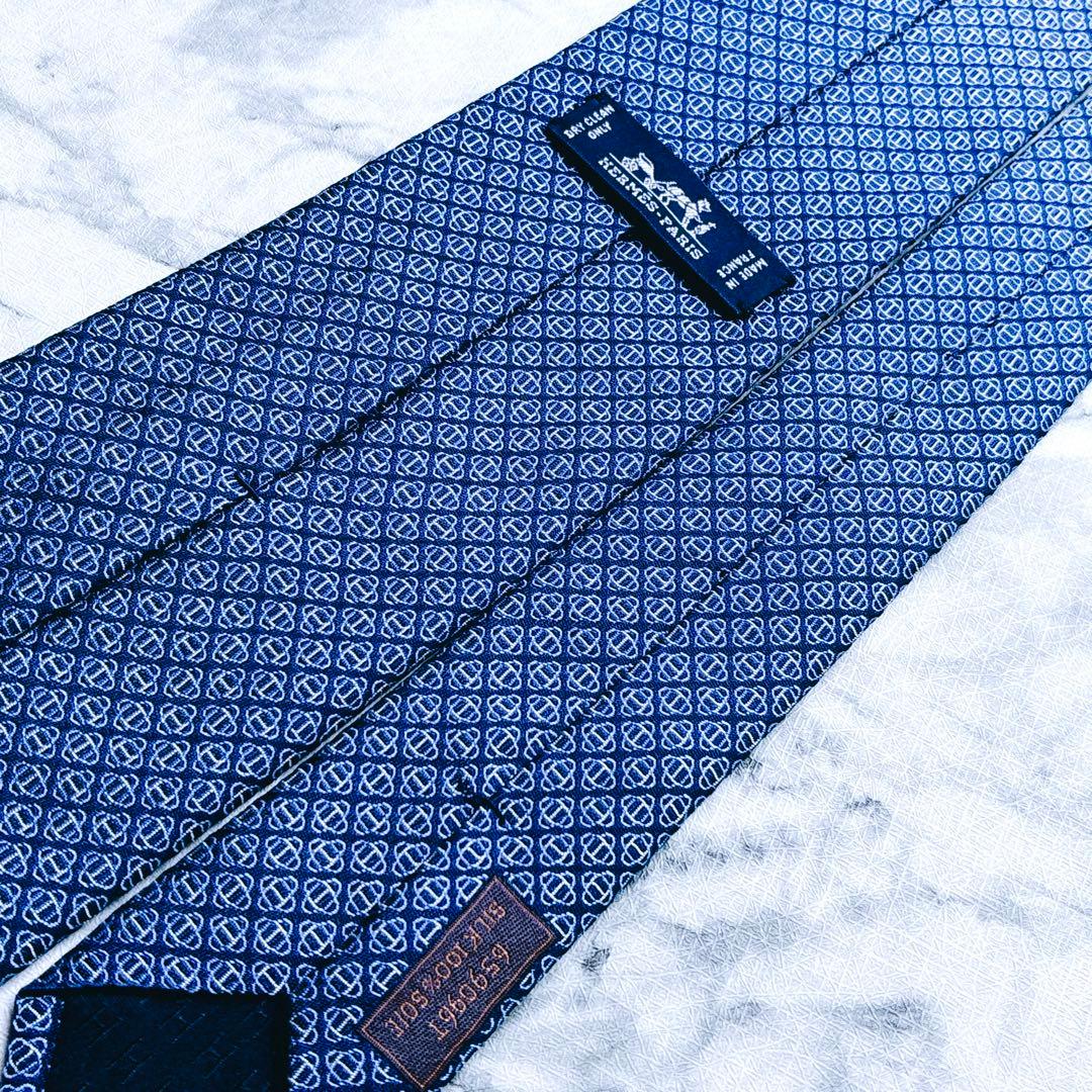 ✨未使用✨エルメス　クロスシェーヌダンクル　総柄　ジャガード　ブルー　ネクタイ