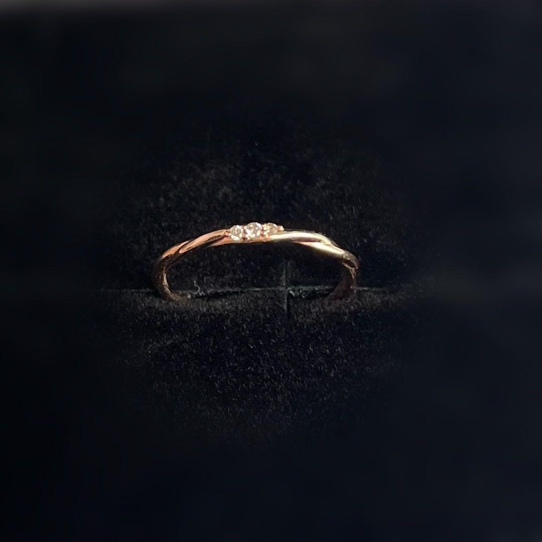 K10 ピンクゴールド ウェーブデザイン プチダイヤモンド リング 指輪［9号］