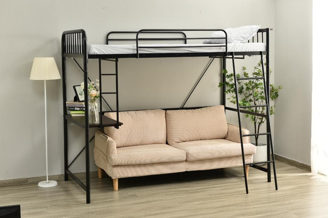 超人気！システムベット ロフトベッド シングル コンセント付き北欧風 Black