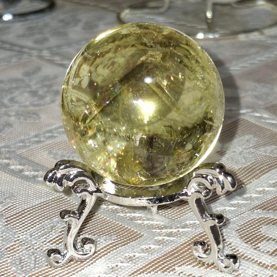 天然石✨️シトリン　スフィア✨️透明感良虹ありファントムあり台座付き