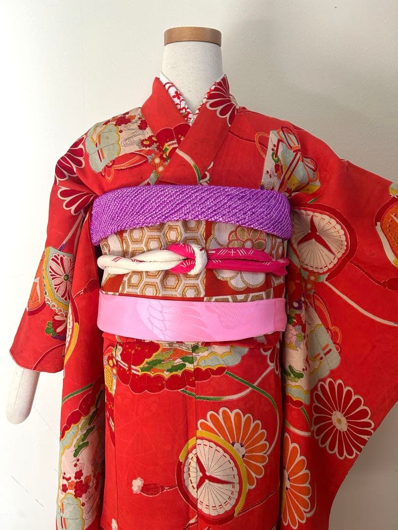 5歳　6歳　7歳　七五三　 アンティーク正絹着物、帯、帯揚げ、帯締め、しごき