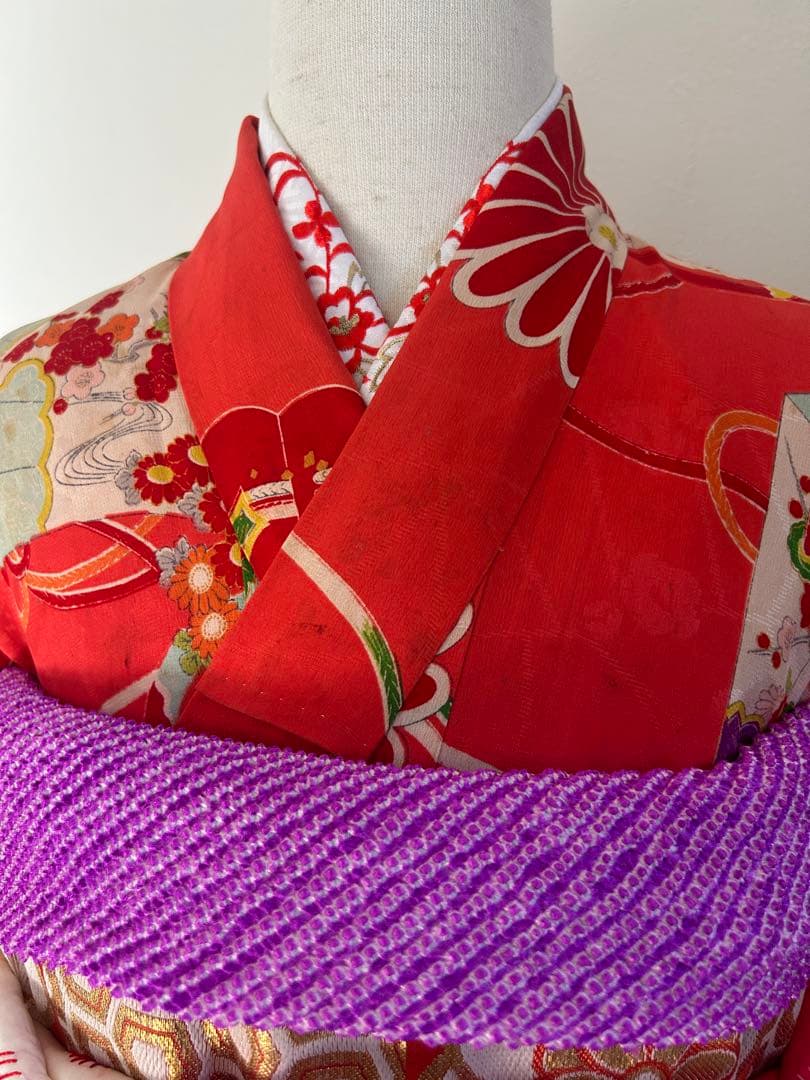 5歳　6歳　7歳　七五三　 アンティーク正絹着物、帯、帯揚げ、帯締め、しごき