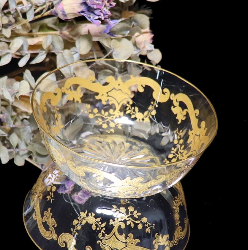 オールド・バカラ 1900年頃 金彩 ロココ調 切子鉢 ボウル ゴールド春海商店