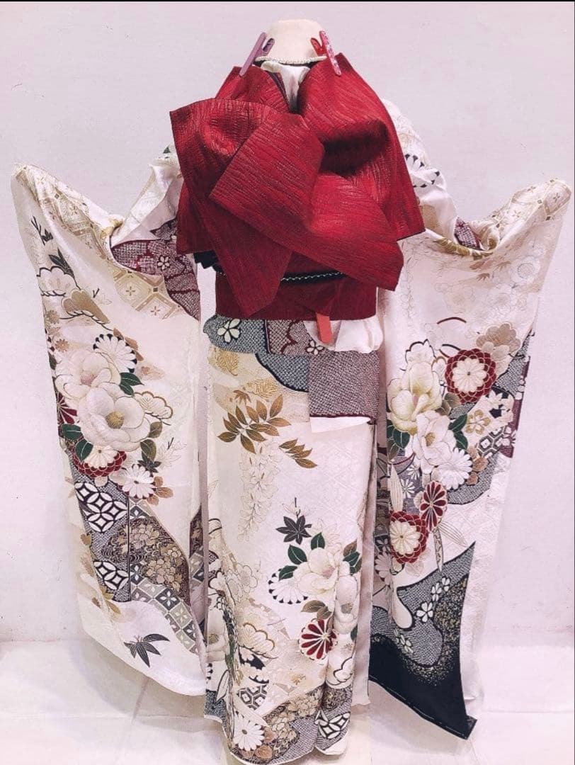 【美品】振袖フルセット　白古典　154〜165cm