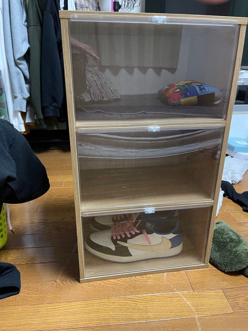 高級ウッドシューズボックス　UVカットパネル　ウッド　12足分セット