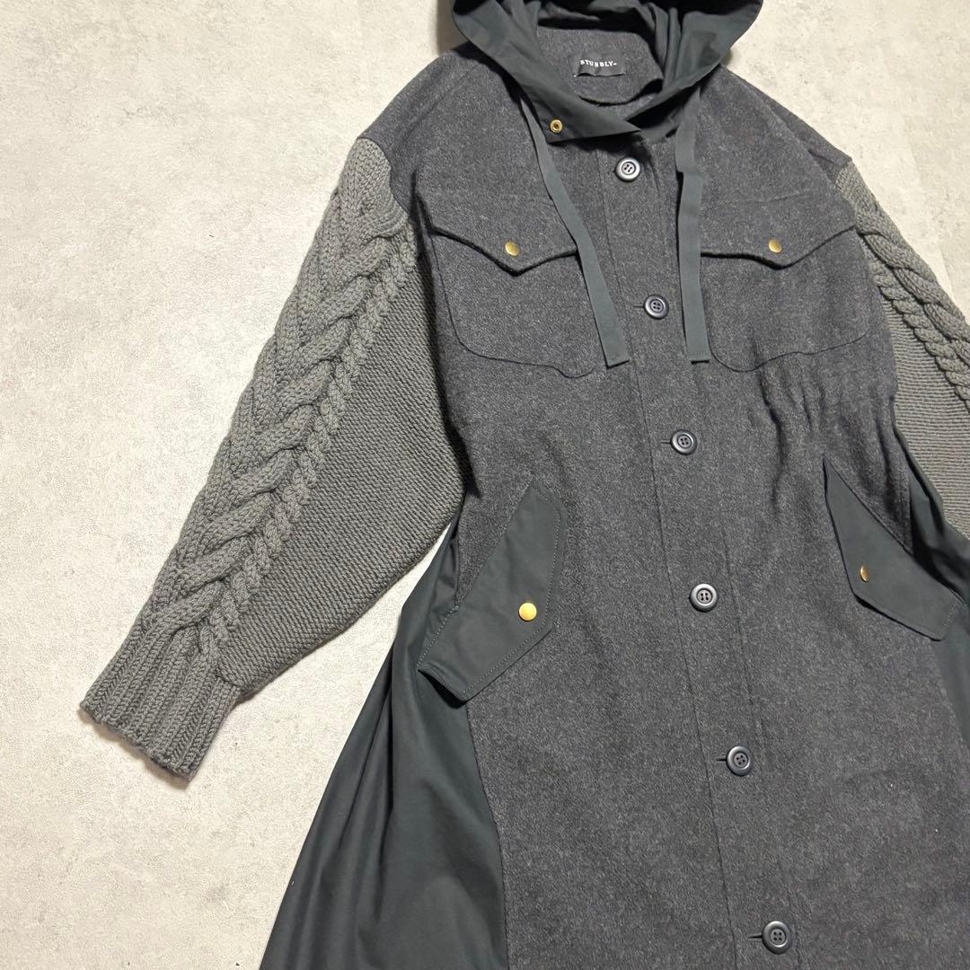 スタンブリー　 ロングコート　異素材ミックス マキシ丈　モッズコート