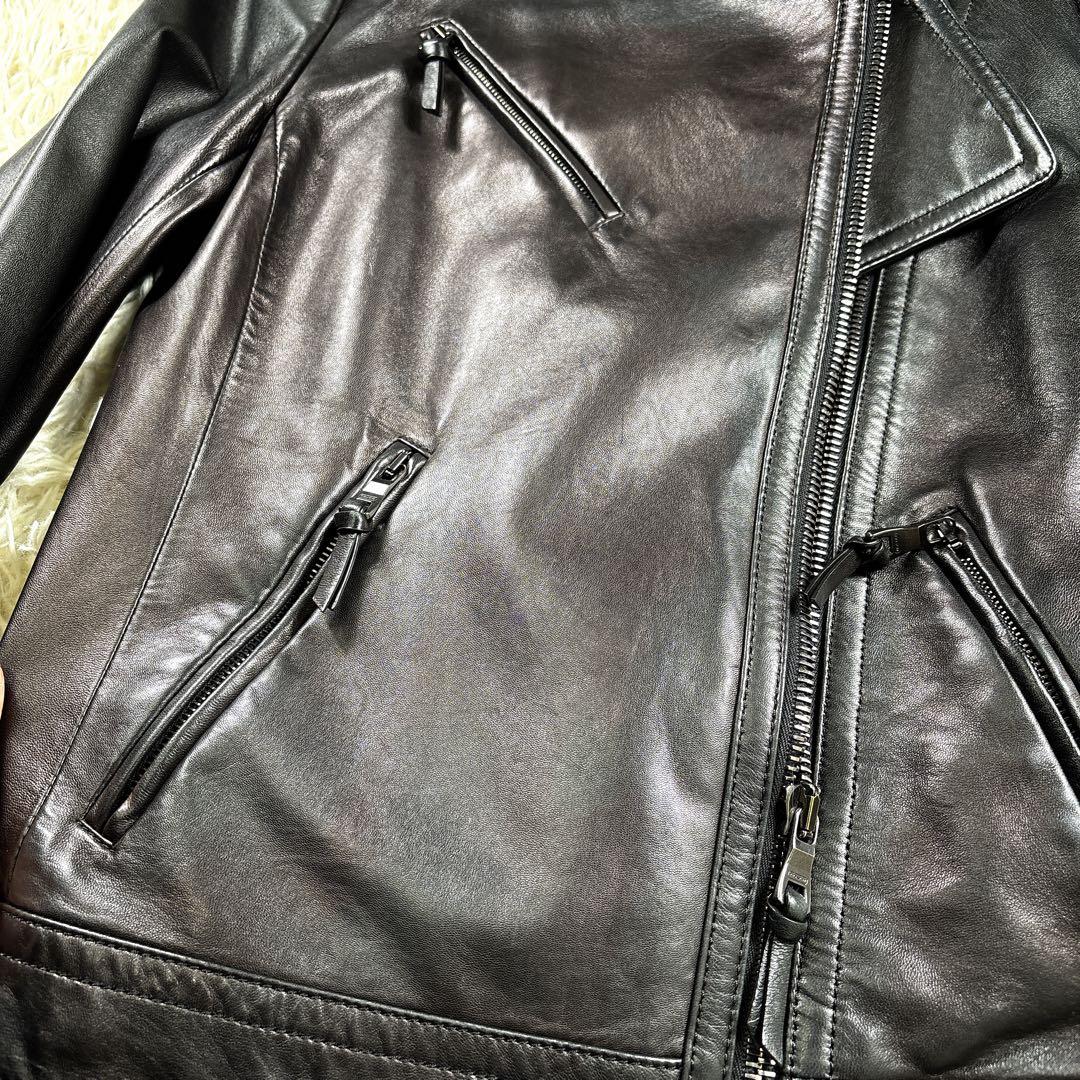 【希少】COACH ノーカラージャケット ラムレザー ライダース 黒 コーチ